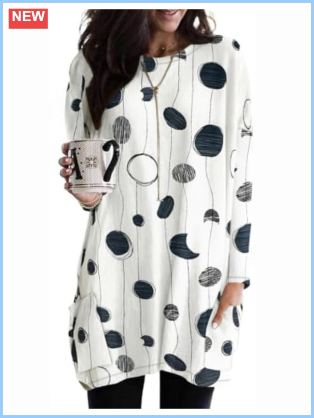 Long Sleeve Tunic Top with Front Pocket Loose Fit Spandex Rayon